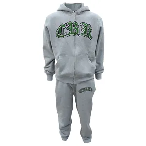 Custom Men Sweatsuit Oversized Zip Up Hoodie And Jogger Sweatpants Set Custom Logo Embroidery Tracksuit