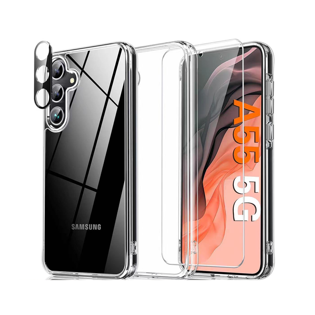 For samsung galaxy A55 case Set with HD Tempered Glass Screen Protector Camera Lens for iPhone Protector Accessories