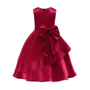 Vente chaude couleur unie Satin bébé fille robe enfants robe enfants robes de soirée d'été