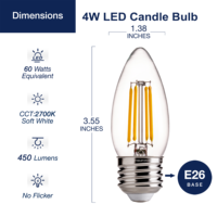 Vente Flash - Lustre Décoratif C35 B11 en Verre Transparent Dimmable 2700K 450LM 4W E26 LED Bougie Bb pour Maisons, Hôtels, Restaurants