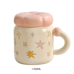 Tasse en céramique pour filles, motif étoile et pomme, pour lait, café, petit-déjeuner, usage domestique - Product Image 6