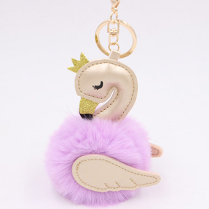 <strong>Swan</strong> Pom Pom Keychain PU Leather Animal Key Ring Furry Puff Ball Bag Hanger Fashionable <strong>Swan</strong> Promotion Gifts Plush <strong>Keychains</strong> - Product Image 4