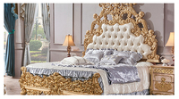 Bester Preis Maßgefertigtes Rokoko-Bett mit Blattgold und Leder Königliches Massivholzbett