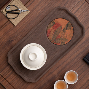 Plateau à thé en bois de noyer avec coussin en tissu, surface antidérapante pour la préparation à sec du thé, accessoires pour la cérémonie du thé - Product Image 2