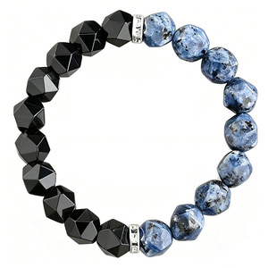 Blue Veined Agate And Obsidian Geometric <b>Beaded</b> <b>Bracelet</b> For Men Women Fashion Gift Jewelry - Product Image 3