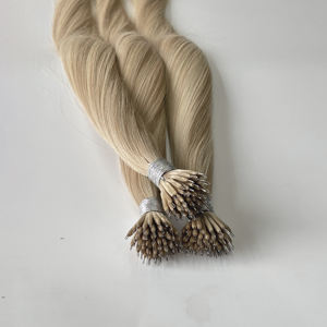 Extensions capillaires Nano Tip Double Drawn, cheveux humains vierges européens lisses, 50 mèches, couleur naturelle dorée, micro-anneaux micro-link simples - Product Image 1