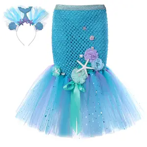 Abito a sirena 5 colori per ragazze con fascia a-line abito da ballo a sirena lungo dritto coda di pesce Rave Outfit abbigliamento floreale per bambini