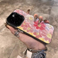 Coque de téléphone portable INS avec peinture à l'huile de fleurs colorées argentées pour iPhone 16 Plus 15 Pro Max 14 13, coque transparente IMD, coque arrière