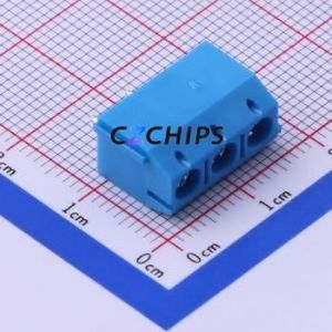 DB301V-5.0-3P-BU-P Screw Terminal Block Through hole Component (THT),P=5mm Connector 1x3P 5mm Blue Through Hole - Product Image 2