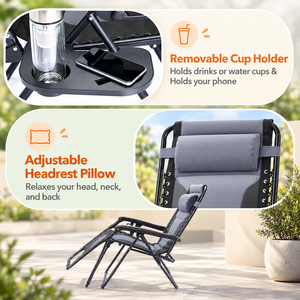 Heavy Duty Sleeve Encased Zero Gravity <b>Chair</b> Folding Outdoor <b>Reclining</b> Lounge <b>Chair</b> with Headrest for Beach Patio Garden - Product Image 4