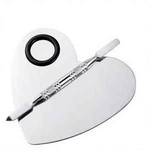 Wholesale Stainless Steel Heart-Shaped Stainless Steel <strong>Makeup</strong> Palette - Cosmetic Mixing Tray with Ring &amp; Spatula - Product Image 3