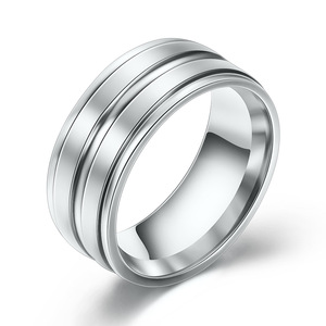 Stainless Steel Rings 8mm Double <b>Brushed</b> Geometric Design Unisex Wedding Jewelry Gold Silver Black - Product Image 2