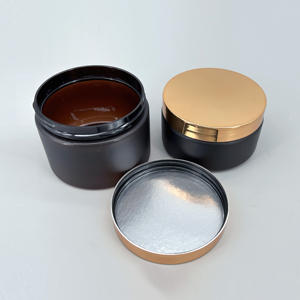 Haute qualité 150ml 200ml 250ml 300ml 360ml 480ml pots de crème en plastique PET givré ambre avec couvercle en métal doré pour emballage cosmétique - Product Image 3