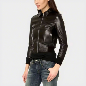 การออกแบบล่าสุดคุณภาพดีใหม่ความยาวกลางผู้หญิงเสื้อหนัง Bomber แจ็คเก็ตหนังผู้หญิงที่ทันสมัยและเสื้อโค้ทชุดชั้นใน - Product Image 1