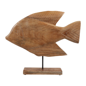Statuetta di pesce in legno intagliata a mano, scultura in legno di mango per decorazioni per la casa, soggiorno, ufficio, scrivania. - Product Image 1