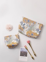 Nouvelle Pochette Ouverte en Toile Florale Rétro Française pour Femme, Porte-Monnaie de Haute Qualité pour Soins de la Peau, Maquillage, Rouge à Lèvres et Petits Objets