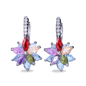 Pendientes de Plata 925 con Cristales y Circonitas, Diseño de Flor, para Mujer, Joyería Romántica para Fiestas - Product Image 1