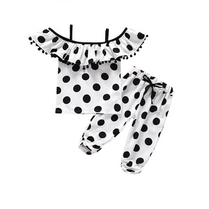 Tienda en Línea de Venta al por Mayor, Mejores Precios, Camisas Campestres para Niños, Diseño de Lunares, Traje de Verano de 2 Piezas para Niña - Product Image 1
