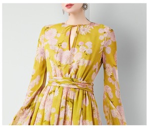 <span class=keywords><strong>Abito</strong></span> <span class=keywords><strong>giallo</strong></span> floreale di marca da donna <span class=keywords><strong>abito</strong></span> Casual dimagrante a maniche lunghe con vita stampata lungo fino al pavimento abiti 9008 # - Product Image 3