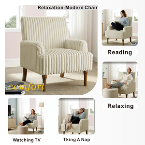 Fauteuil d'appoint moderne en velours côtelé de 3,5 cm de large, 9 pieds en bois massif, fauteuil rembourré beige pour salon - Product Image 5