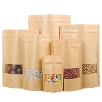 Sachet Doypack Marron en Papier Kraft Recyclable, Personnalisé Imprimé avec Fenêtre, Pochette Ziplock Économique pour Emballage de Café et Aliments