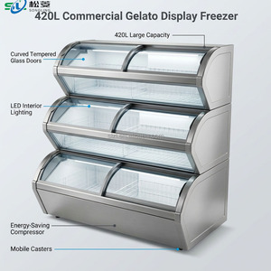 Congélateur Vitrine Commerciale pour Crèmes Glacées 420L, 3 Niveaux, Porte en Verre Courbé, Vitrine Gelato, Congélateur <span class=keywords><strong>Coffre</strong></span> - Product Image 3