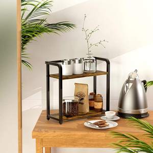 Wholesale Double Tier Standing Type Wood & Metal Desktop Shelving Home Use <b>Kitchen</b> <b>Storage</b> Oil Salt Sauce Vinegar Seasoning Rack - Product Image 6