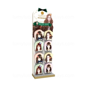Custom Wooden <b>Display</b> Rack Floor Stand with <b>Hooks</b> Hair Care Hanging Products <b>Display</b> for Hair Sheet Mask Salon Retail - Product Image 2