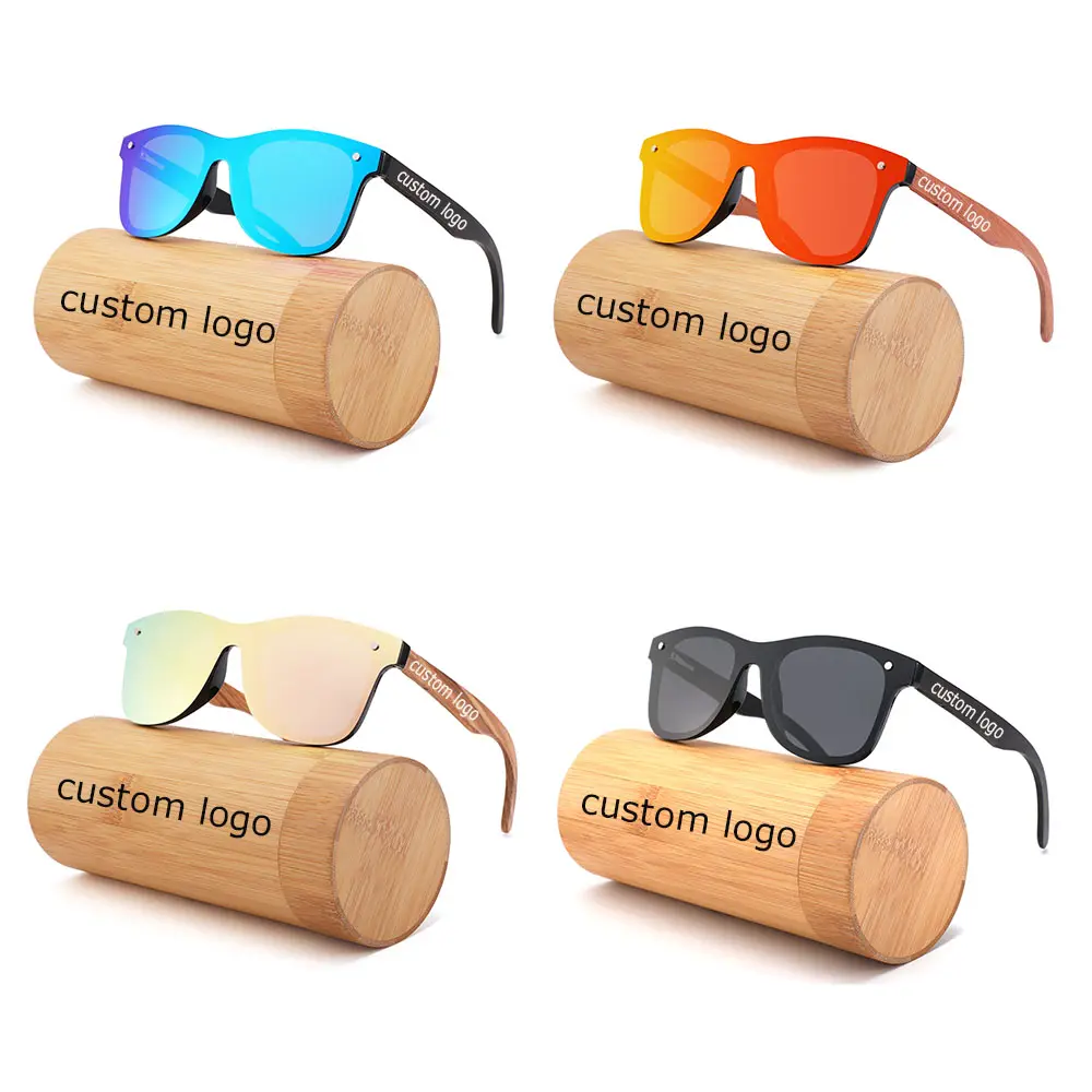 نظارات شمسية أنيقة للرجال والنساء 2024 بشعار مخصص نظارات خشبية cat.3 UV400 بألوان أحمر وأخضر ووردي نظارات مستقطبة بعدسات عاكسة باللون الأسود