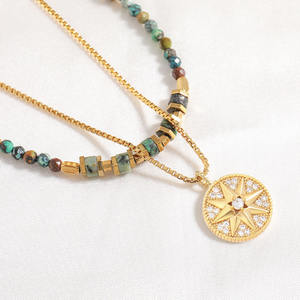 महिलाओं के लिए बोहेमियन फ़िरोज़ा प्राकृतिक पत्थर चक्र जिक्रोन स्टार पेंडेंट 14k सोना चढ़ाया हुआ हार - Product Image 4