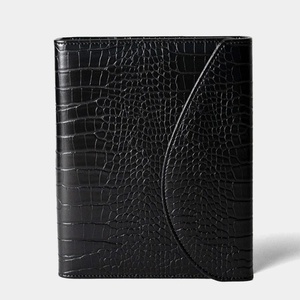 Porte-documents A5 en cuir de crocodile noir, classeur à 6 anneaux, pour gestion de trésorerie et planification, avec rabat magnétique - Product Image 1