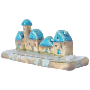 Candelabro personalizado hecho a mano para toda la familia, casa pequeña <span class=keywords><strong>de</strong></span> cerámica turquesa, Hanukkah menorah - Product Image 6