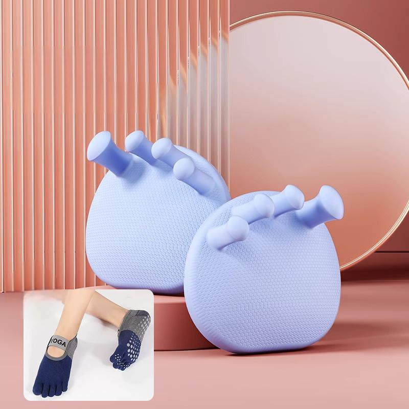Calzini da yoga rosa con arco blu