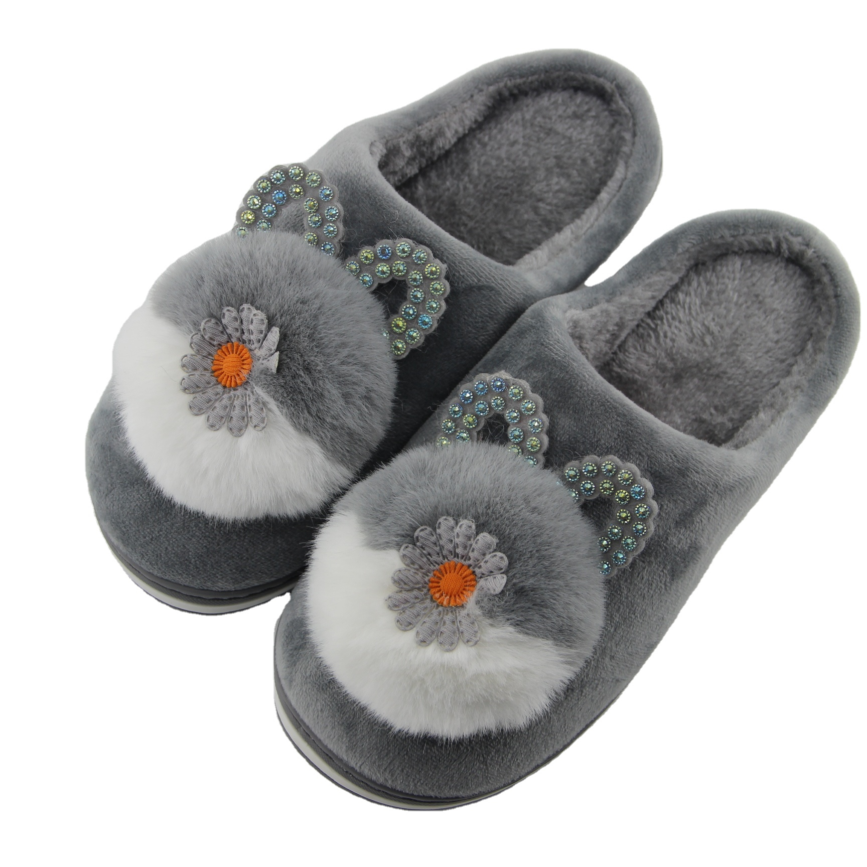 Домашние тапочки для мальчиков и девочек, плюшевые тапочки, большие цветочные аксессуары, хлопок