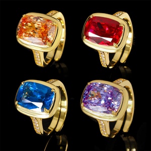 Fashion Jewelry Eco-friendly Copper Geometric 10*14MM Blue Cubic Zirconia Vintage Gold Plated <b>Ring</b> for Bridal Style Statements - Product Image 4