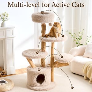 Tour d'activités pour chat en bois composite de 53 pouces, avec griffoir, capsule spatiale, lit supérieur amovible, design moderne, OEM ODM, logo personnalisé, vente en gros - Product Image 3