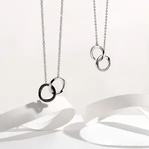 Geili, collar de círculo redondo de enclavamiento Simple clásico, collar de círculo abierto doble de plata de ley S925 de colores mezclados Vintage
