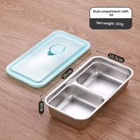 Boîte à lunch écologique en acier inoxydable avec couvercle en plastique, récipient durable pour le stockage des repas, 2 compartiments, 1 compartiment