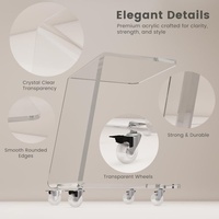 Table d'appoint en acrylique - Lucite de 15 mm d'épaisseur, forme en C contemporaine, avec roulettes pour une mobilité facile