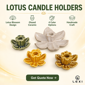 Candelero de Cerámica con Forma de Loto, Elegante y de Alta Calidad, Marca LEXI, Hecho a Mano, Personalizable con Logotipo, Adorno de Mesa Moderno - Product Image 2