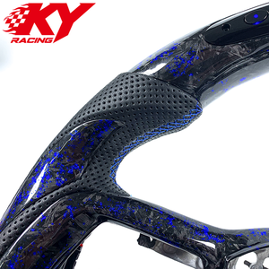 Volant personnalisé en fibre de carbone forgée bleue avec LED RPM et cuir noir pour Ford Mustang GT GT350 GT500 S650 Shelby 2024-2026 - Product Image 2