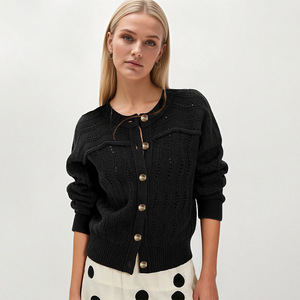 Cardigan boutonné pour femme, coupe ample, couleur unie, tricot anti-boulochage, style décontracté - Product Image 3