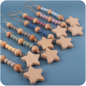 Clip para Chupón de Bebé, Forma de Estrella de Madera, Libre de BPA, Cuentas de Silicona de Grado Alimenticio, 0-12 Meses, con Asa - Product Image 3