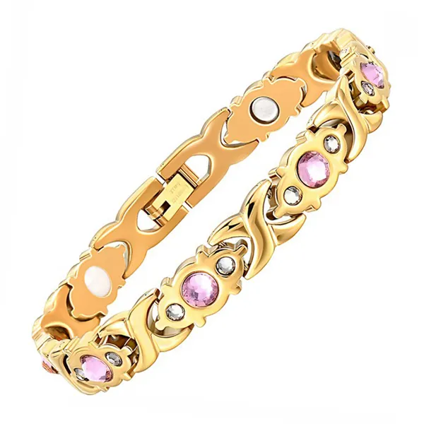 China Supplier Wholesale Health Gold Plated Crystal Magnetic Stainless Steel Bracelets For Ladies