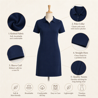 Robe en tricot à col polo en coton 240GSM pour femmes, décontractée, unie, à manches courtes, coupe droite, douce, logo personnalisé OEM ODM XS-5XL
