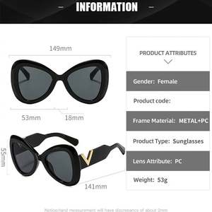 Lunettes de soleil œil-de-chat surdimensionnées UV400 pour femme, forme papillon colorée, personnalisables avec logo, collection mode 2025 - Product Image 5