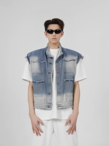 Chaqueta Vaquera sin Mangas con Cuello Camisero y Logotipo Personalizado para Hombres Europeos y Americanos - Pedido de Muestra Disponible - Product Image 2