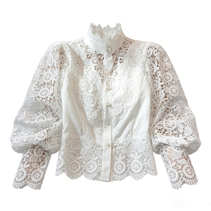 Elegante Spitzenbluse mit langen Ärmeln für Damen, V-Ausschnitt, Chiffon-Oberteil, transparenter Rücken, Blumenstickerei, schmal geschnitten, lässig, für Party, Büro, Hemd - Product Image 3
