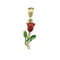 Vente en gros de bijoux DH en cuivre plaqué or 14 carats pour femmes, mode belle fête des mères, amour romantique, pendentif rose rouge pour mariage