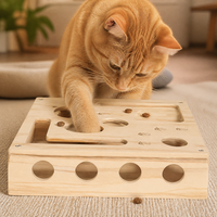Boîte à puzzle pour chat en bois massif, jouet interactif pour dissimuler les friandises avec plusieurs ouvertures, stimulateur mental, distributeur de nourriture pour chats d'intérieur
